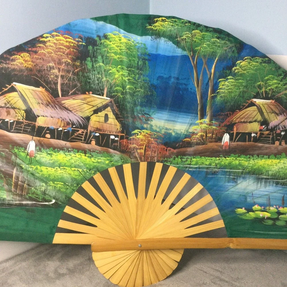 Vintage Oriental Hand‎ Painted Fan Decorative Wall Hanging Art